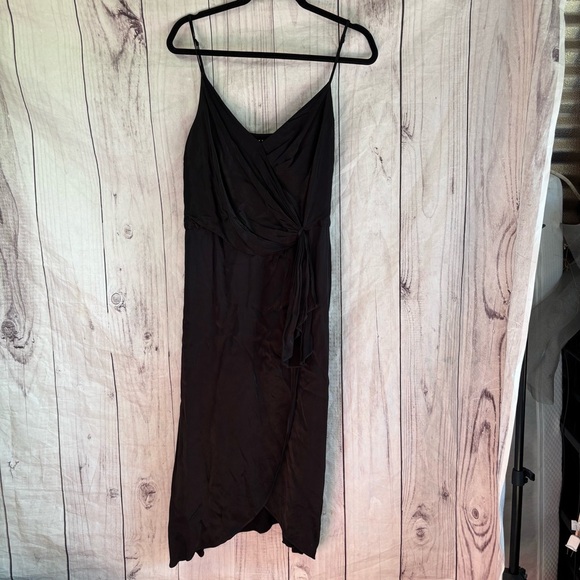 Anthropologie Giverny Midi Slip Satin Elegant Black Wrap Dress 12 - Picture 3 of 9